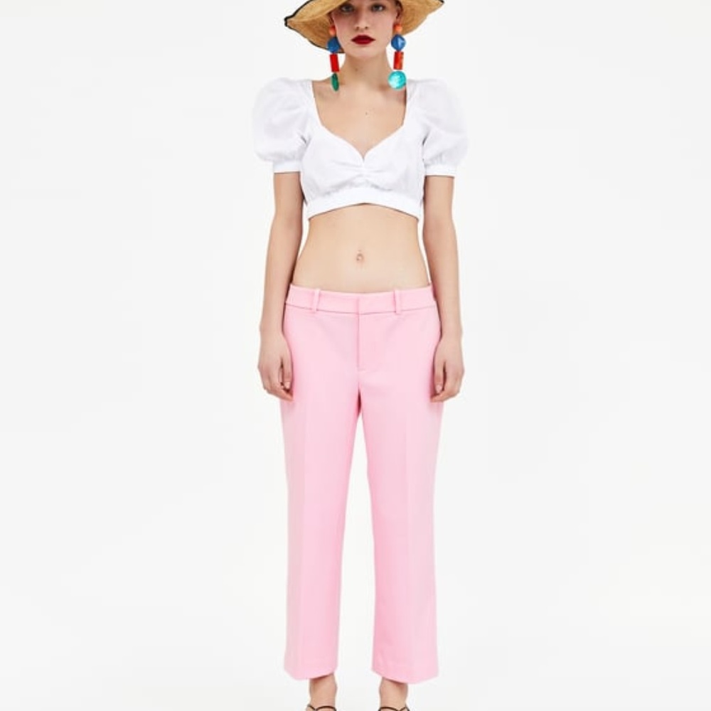 Zara Cropped Pants Trousers Pink XS